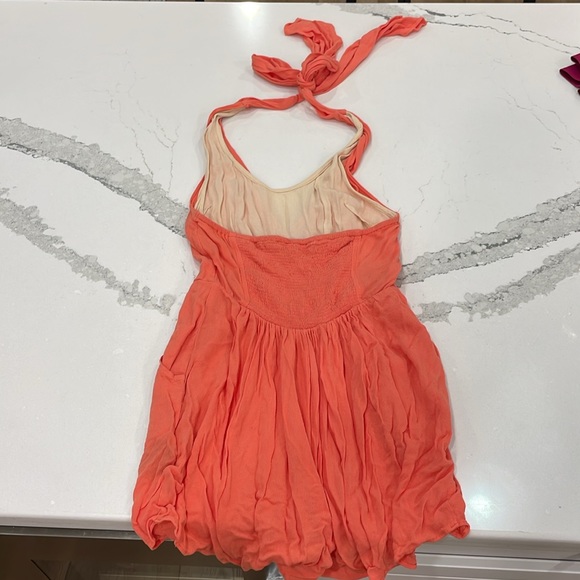 Ark & Co Coral Rayon Romper with nude underlay. Halter/tie neck - Picture 3 of 4